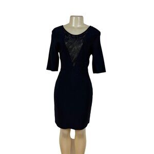 BCBGMaxAzria Womens Black Sheath Dress  Mesh Detail Back Zip Sz L